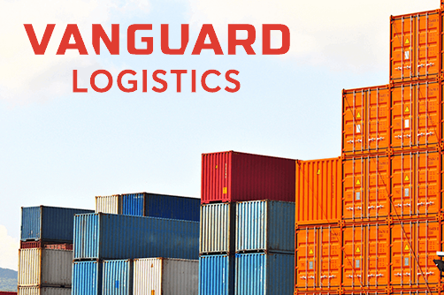 Image showing towers of containers with the title Vanguard Logistics.